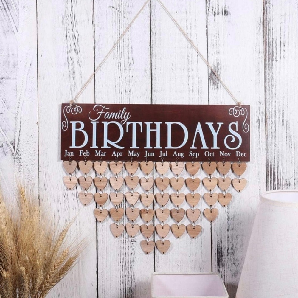 Family Birthdays Wooden Hearts Hanging Calendar Decor New